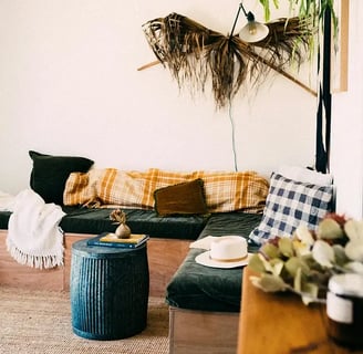 Boho room with earthy tones