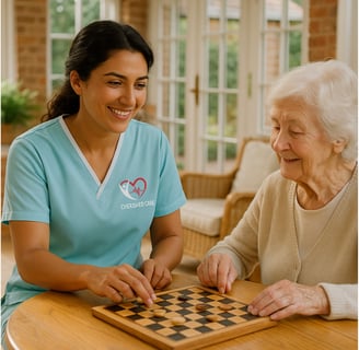 cherished care care assistant proving companionship services playing board game