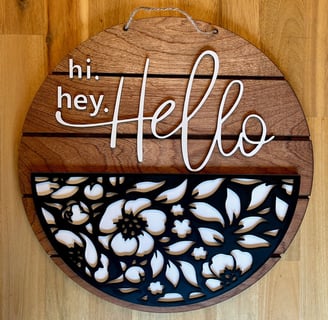 laser cut and painted wooden hello door or wall hanger