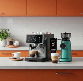 a coffee maker with a coffee maker and a cup of coffee