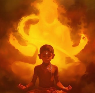 image of a boy in meditation, this page contains image galleries and poems, kavita etc.