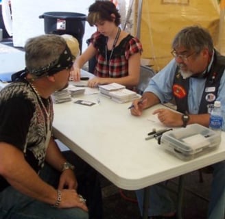 Looking them right in the eyes and drawing what you see in the heart. Biker caricatures are the best