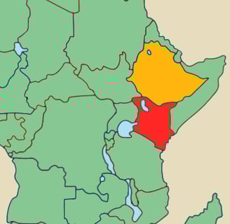 Karte von Afrika mit Äthiopien und Kenya