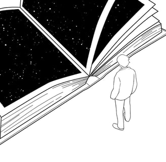 a person standing in front of a book