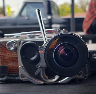 vintage film camera lens reflection