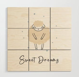 Cute Sheep "Sweet Dreams" Nursery Decor Wood Wall Art BY Mash Mash