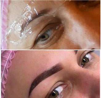  Auugenbraen von einer professionellen Kosmetikerin gestalten lässt, mit Permanent Make-Up Pudertech