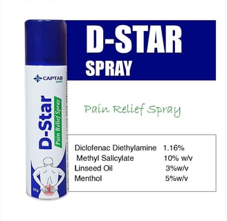 pain relief spray, D-star spray, pontika aerotech, diclofenac, methyl salicylate, linseed oil