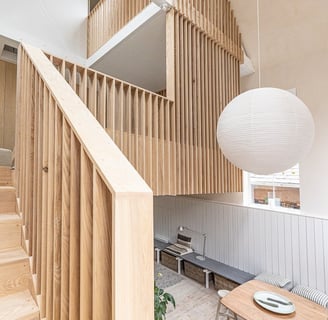 a staircase leading to a loft apartment