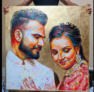 S. K . Gusani arts portrait painting of a newlywed newly married couple