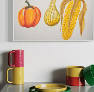 original painting of corn, pumpkins