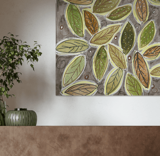 original painting of leafs on grey background