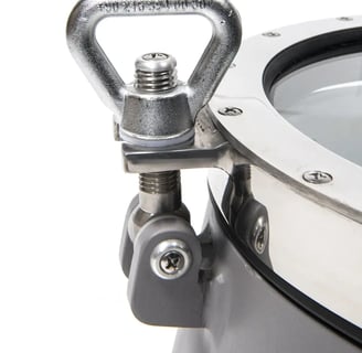 Closing handle on a stainless porthole