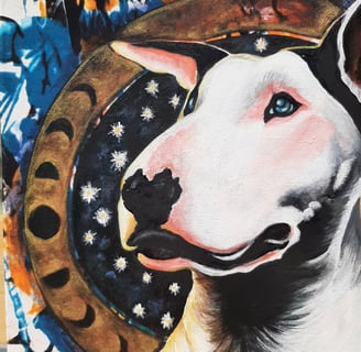 Vibrant portrait of a white dog.