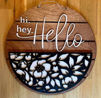 laser cut and painted wooden hello door or wall hanger