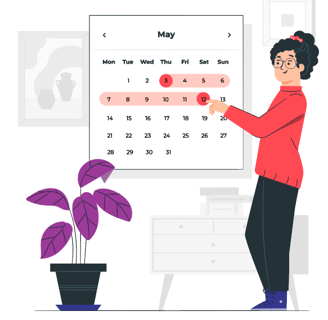 Illustration d'une personne sélectionnant des dates sur un calendrier