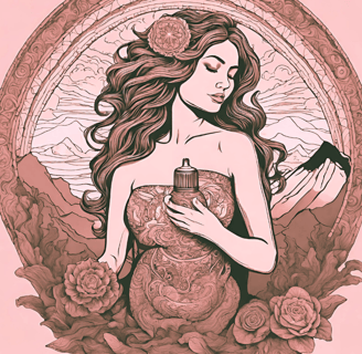 a woman with a perfume bottle performing a seductive siren magic spell