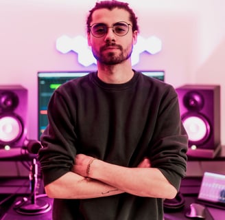 Roger Magrià, Soundtrack Composer for Films and Games, working in his studio on a cinematic score