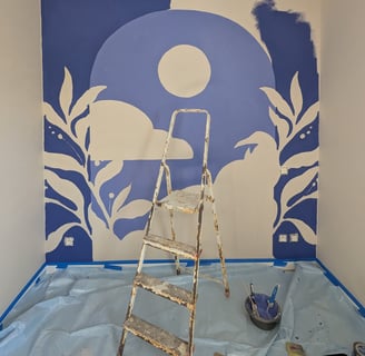 le chantier de la fresque avec une echelle