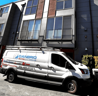 DANBRIO's Branded Van in front of a building visiting our client 