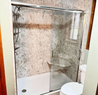Madison Shower install with bench seat and slider door | EZ Remodeling