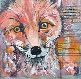 a painting of a fox cub
