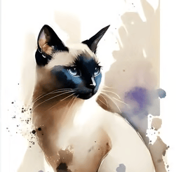 portrai à l'aquarelle d'un chat siamois assis