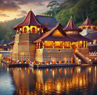 a large building with a lot of people sitting on the water