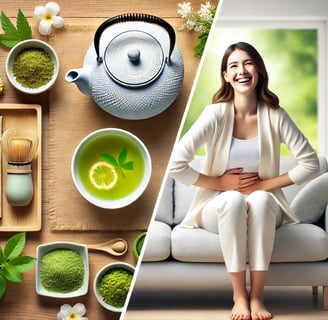 Gut health support with tea and relaxation elements for digestive wellness.
