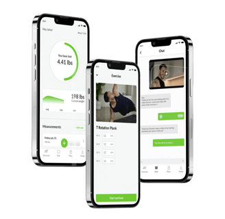 a group of three iphones with a workout app