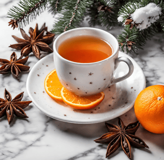 Tasse de thé avec tranche d'orange et anis étoilé
