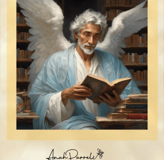 Old Knoweldgeable Angel reading a book . Angel of Knowledge
