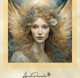 Beautiful and peaceful angel of communication. shades of gold,  blue and white.