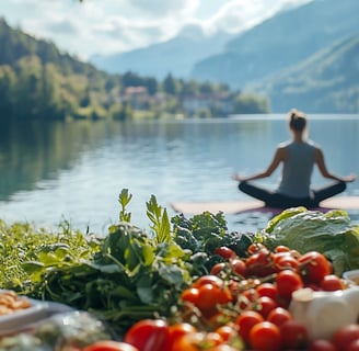 A guided mindful walking session in a tranquil forest setting, part of a holistic burnout recovery retreat.