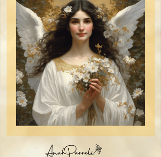 Angel of Beauty. Beautiful darkhaired angel in white with white flowers