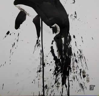 a black and white photo of an orca