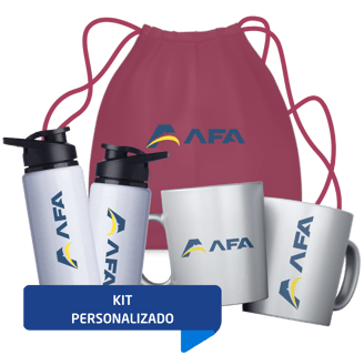 kit personalizado com sacola, garrafinha com logo e caneca com logo personalizada
