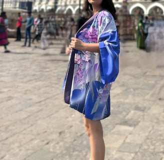 a woman in a kimono Jacket