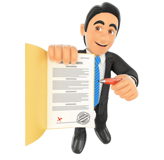 a man holding an approved contract and waiting to be signed