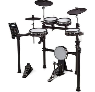 a drum kit with a keyboard and a phone