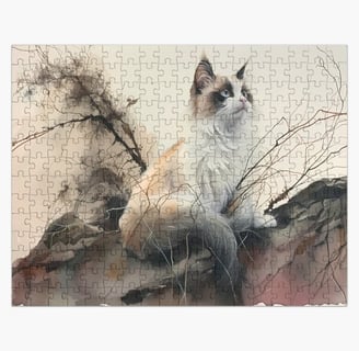 puzzle représentant un ragdoll assis sur un rocher