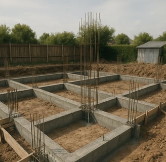 a concrete foundation foundation being built into a house
