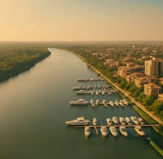 General view of Jirian showing marina and villas along the New Nile