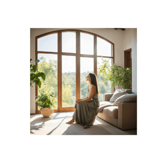 Femme joyeuse et sereine dans son environnement quotidien