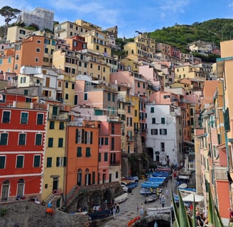 Colourful houses in Riomaggiore Italy with harbour