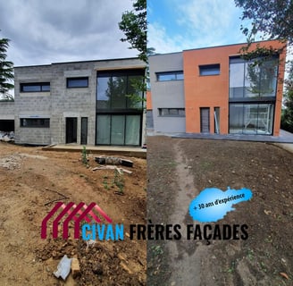Façade en agglo neuf avant enduit – Civan Frères Façades à Bourgoin-Jallieu