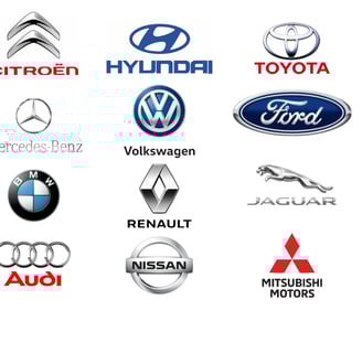 a bunch of logos of all kinds of cars