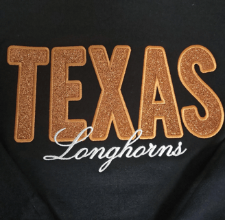 texas longhorns glitter design embroidery service - san antonio, tx