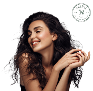 a woman with long hair and a smile on her face