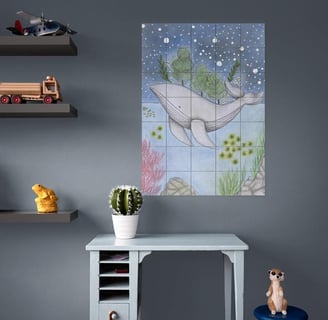 Whale Illustration Wall Art in a Kids Room